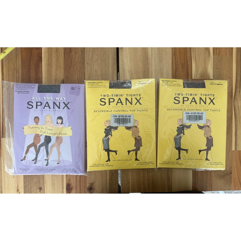 Spanx Bundle 3pk Size D All The Way Hose Black Two-Timin Reversible Tights NEW